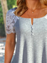 Unifarben Spitze Kurzarm Rundhals Blusen & Shirts