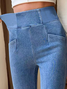 Damen Lässig Unifarben Herbst Normal Hoch Elastizität Täglich Lang H-Linie Regelmäßig Größe Jeans