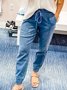 Damen Lässig Unifarben Herbst Tunnelzug Täglich Weit Denim Knöchel Gebändert Hosen Regelmäßig Jeans