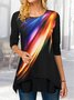 Damen Lässig Farbverlauf Muster Herbst Polyester Leicht Regelmäßige Passform Langarm Rundhals X-Linie Blusen & Shirts