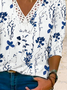 Damen Lässig Geblümt Herbst V-Ausschnitt Täglich Jersey Langarm Regelmäßig Größe T-shirt Bedrucken