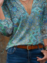 Damen Lässig Ethnisch Herbst V-Ausschnitt Leicht Täglich Weit H-Linie Regelmäßig Größe Blusen & Shirts
