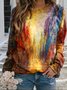Damen Malerei Herbst Urlaub Polyester Weit Langarm Rundhals H-Linie Regelmäßig Sweatshirts