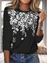 Damen Lässig Geblümt Herbst Mikroelastizität Täglich Regelmäßige Passform Pullover Rundhals Regelmäßig T-Shirt