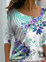 Damen Lässig Geblümt Herbst Leicht Mikroelastizität Täglich Asymmetrisch Regelmäßig H-Linie T-Shirt