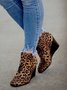 Damen Leopard Alle Jahreszeiten Einfach Blockabsatz Geschlossen PINS Stil Kunstwildleder PU Rutschfest Stiefelette