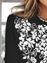 Damen Lässig Geblümt Herbst Mikroelastizität Täglich Regelmäßige Passform Pullover Rundhals Regelmäßig T-Shirt