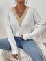 Damen Lässig Unifarben Herbst V-Ausschnitt Mikroelastizität Täglich Weit Langarm Regelmäßig Blusen & Shirts