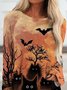 Damen Lässig Herbst Halloween Weit Langarm Rundhals Mittellang Regelmäßig Mittel Elastizität T-Shirt