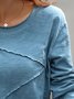 Damen Lässig Unifarben Herbst Nahtverarbeitung Regelmäßige Passform Pullover Rundhals Baumwollmischung Regelmäßig T-Shirt