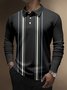 Lässig Kunst Sammlung Geometrisch Streifen Farbe Blockierung Revers Knopf Langarm Bedrucktes Poloshirt
