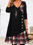 Geometrisch Lässig Herbst V-Ausschnitt Weit Jersey Midi Langarm Regelmäßig Kleider für Damen