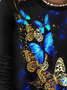 Lässig Schmetterling Print Rundhals T-Bluse Bedrucken
