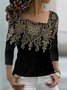 Damen Langarm T-Shirts T-Shirt Frühling/Herbst Ethnisch Asymmetrisch Lässig Oberteile