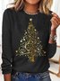 Damen Langarm Bluse Frühling/Herbst Textbriefe Baumwollmischung Rundhals Täglich Ausgehen Lässig Oberteile
