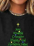 Damen T-Bluse T-Shirts Schwarz Weihnachtsbaum Text Print Langarm Weihnachten Rundhals T-Bluse