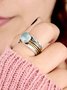 Retro Zwei Ton Metall Ring Mit Grün Kristall Böhmisch Ethnisch Schmuck