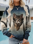 Farbverlauf Katze Rundhals Weit Sweatshirt