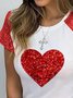 Perlen Regelmäßige Passform Herz/Herz Lässig T-Shirt