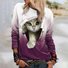 Weit Katze Rundhals Lässig Sweatshirt