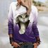 Weit Katze Rundhals Lässig Sweatshirt