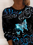Schmetterling Geblümt Böhmisch Rundhals Weit Sweatshirt
