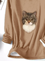 Lässig Katze Tier Regelmäßige Passform Rundhals Baumwolle-Gemisch Sweatshirt