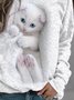 Rundhals Regelmäßige Passform Katze Lässig Sweatshirt