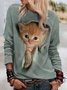 Katze Print Gestrickt Lässig T-shirt Bedrucken
