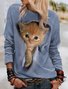 Katze Print Gestrickt Lässig T-shirt Bedrucken