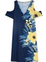 Elegant Geblümt V-Ausschnitt Regelmäßige Passform Kleid