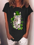 Damen Katze Kurzarm T-Shirts T-Shirt Rundhals Lässig Sommer Oberteile