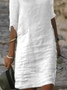 Regelmäßige Passform Lässig Baumwolle Leinen Kleid