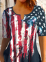 Damen Kurzarm Bluse Sommer Amerika-Flagge Reißverschluss Jersey Rundhals Täglich Ausgehen Lässig Oberteile