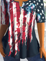 Damen Kurzarm Bluse Sommer Amerika-Flagge Reißverschluss Jersey Rundhals Täglich Ausgehen Lässig Oberteile