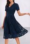 Elegant Spitze Regelmäßige Passform V-Ausschnitt Kleid