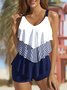 Lässig Gestreift Print V-Ausschnitt Tankini