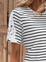 Farbblock Lässig Weit Gestreift Kontrast Spitze T-Shirt
