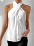 Damen Ärmellos Tanktop Oberteile Leibchen Sommer Unifarben Kreuz Neckholder Täglich Lässig Oberteile