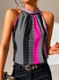 Lässig Neckholder Weit Geometrisch Polka Dot Print Schlüssel Loch Zurück Neckholder Kragen Tanktop Oberteile