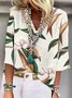 Damen Dreiviertelärmel Bluse Frühling/Herbst Pflanzen Print V-Ausschnitt Täglich Ausgehen Lässig Oberteile