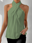 Damen Ärmellos Tanktop Oberteile Leibchen Sommer Unifarben Kreuz Neckholder Täglich Lässig Oberteile
