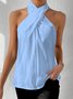 Damen Ärmellos Tanktop Oberteile Leibchen Sommer Unifarben Kreuz Neckholder Täglich Lässig Oberteile