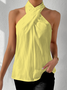 Damen Ärmellos Tanktop Oberteile Leibchen Sommer Unifarben Kreuz Neckholder Täglich Lässig Oberteile
