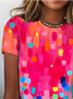 Rundhals Lässig Farbverlauf Weit Regenbogen Punkt Kurzarm T-Shirt