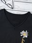 V-Ausschnitt Gänseblümchen Buchstabe & Blumenmuster Lässig T-Shirt