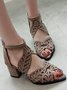 Damen Elegant Cut-Out Offen Blockabsatz Sandale