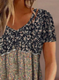 V-Ausschnitt Retro Weit Geblümt Bluse