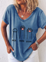 Damen Kurzarm T-Shirts T-Shirt Sommer Katze V-Ausschnitt Einfach Oberteile