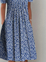 Lässig Rundhals Geblümt Weit Kleid